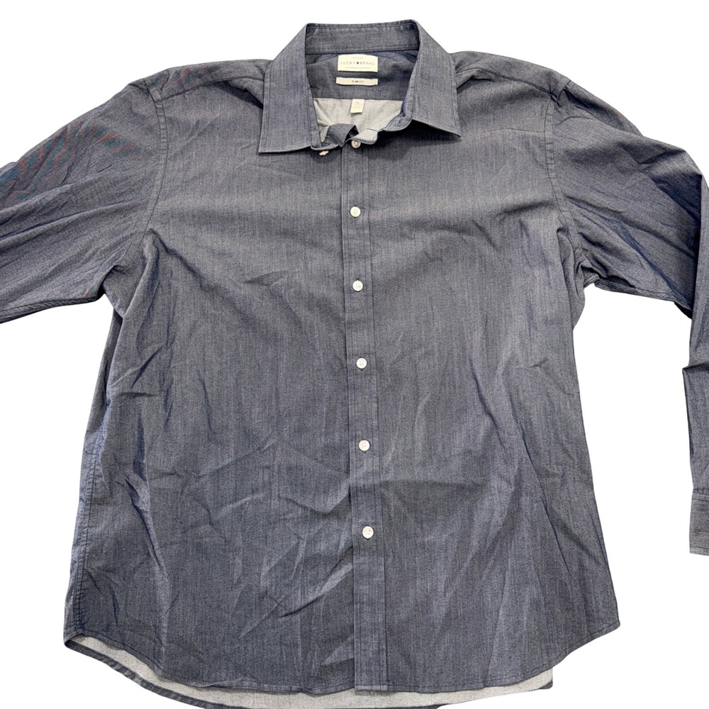 Lucky Brand Mens Slim Fit Blue Button Down Shirt XL‎ 17-17.5 34/35 Long Sleeve